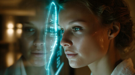 A smart mirror displaying a user?s glowing health vitals in real-time