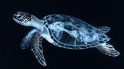 Obraz premium X-ray of a Turtle's Shell: X-ray image of a turtle, focusing on the internal structure of the shell and the skeletal system within. 
