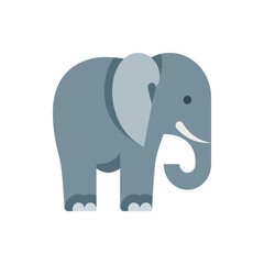 Illustration of a stylized gray elephant with a white tusk and large ears standing sideways peacefully