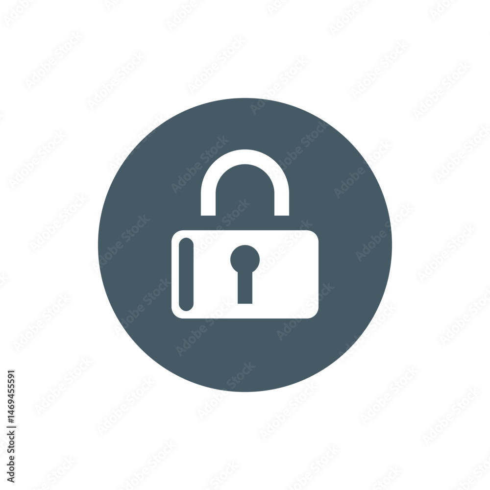 Poster a circular dark gray background with a white padlock centered in the middle of the circular shape im