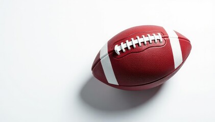 Fototapeta premium Overhead view of an american football on a white background , space, white, stitching