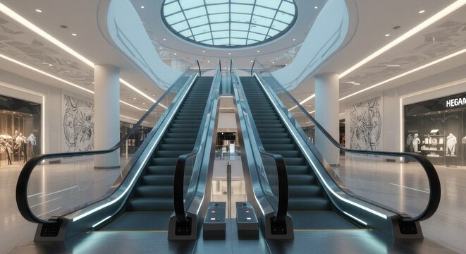 Modern shopping mall escalators