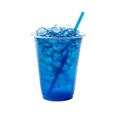 Blue drink in a plastic cup isolated on a white and transparent background.