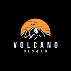 Volcano logo illustration silhouette design of an erupting volcano with rocks and lava simple on a dark background