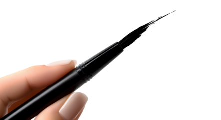 Handwriting with a pen isolated on a transparent background, in PNG format. Image of a hand holding a black marke