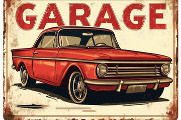 Vintage retro style garage service poster with car and the text  "GARAGE"