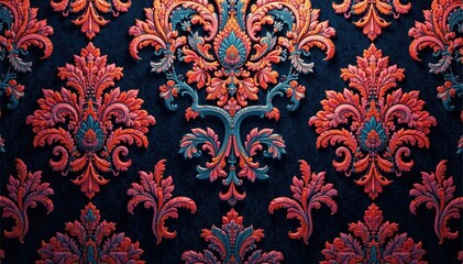 Symmetrical arabesque damask, embossed on velvet, geometric, silver