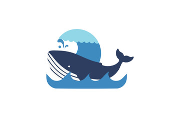 A stylized whale icon swims amidst waves, symbolizing endangered species. Clean, modern design with blue and white tones. Suitable for environmental campaigns and awareness initiatives.