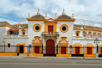 Fototapeta premium Plaza de Toros de Sevilla bullfighting arena, Bullring Real Maestranza, city landmark 