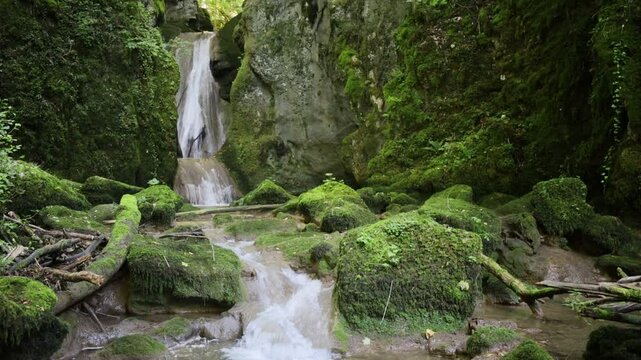 Le &laquo; Gour de Conche &raquo; est une cascade situ&eacute;e dans un petit cirque rocheux, peinte par Gustave Courbet en 1864. au pied du Mont Poupet dans le Jura