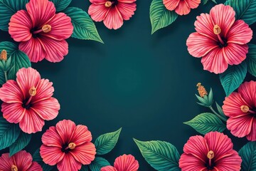 Bold tropical hibiscus pattern, vibrant colors, bright, tropical, jungle