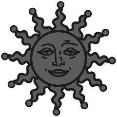 antique sun illustration; vintage solar depiction