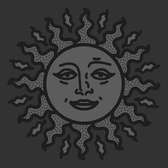 antique sun illustration; vintage solar depiction