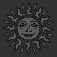 antique sun illustration; vintage solar depiction
