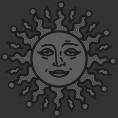 antique sun illustration; vintage solar depiction