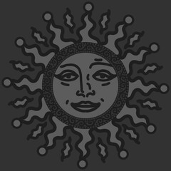 antique sun illustration; vintage solar depiction