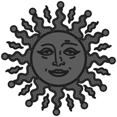 antique sun illustration; vintage solar depiction