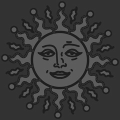 antique sun illustration; vintage solar depiction