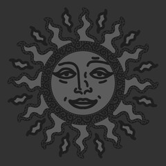 antique sun illustration; vintage solar depiction