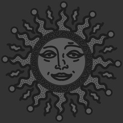antique sun illustration; vintage solar depiction