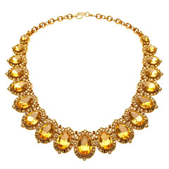 Obraz premium Golden Gem Elegance: a close-up shot that focuses on an opulent necklace, it displays an exquisite arrangement of golden gemstones, strung together with a delicate chain.
