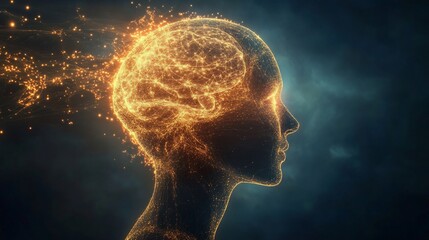 Obraz premium Human mind connection neural network glowing with light and particle