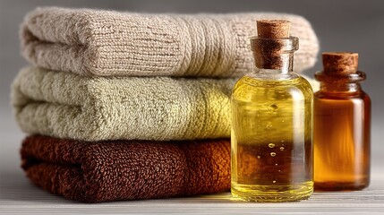 Relaxing spa treatment with essential oils and towels for ultimate serenity at home