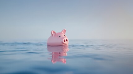 Pink piggy bank floating on water shows money risk, savings danger, business problems and stress during Market Crash or economic trouble