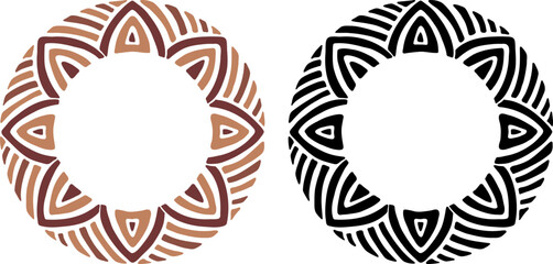 African decorative circle ornament vector illustration. Hand drawn circular ethnic art for bohemian interior design. Tribal pattern for plate, rug or other round printing design. Ring embroidery art.