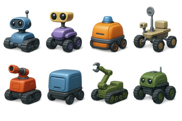 3d robotic icons set – autonomous, ai, technology, bot, machine, automation, innovation. 3D icon set