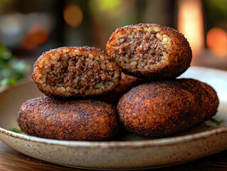 Kibbeh Middle Eastern meat-stuffed bulgur croquettes