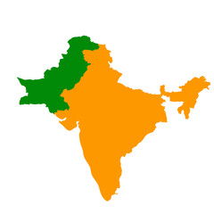 Map of Pakistan in green and India in orange