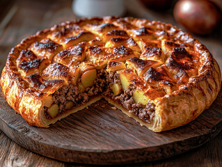 Kurnik traditional Russian dome-shaped meat pie