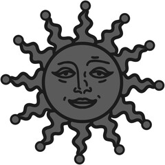 antique sun illustration; vintage solar depiction