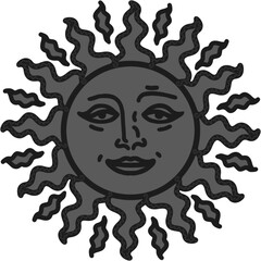 antique sun illustration; vintage solar depiction