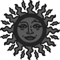 antique sun illustration; vintage solar depiction