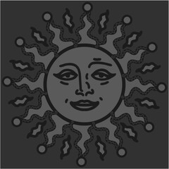 antique sun illustration; vintage solar depiction