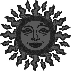 antique sun illustration; vintage solar depiction