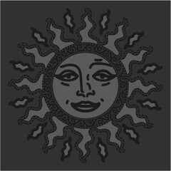 antique sun illustration; vintage solar depiction