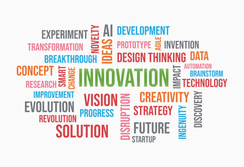 Innovation word cloud, template concept on white background