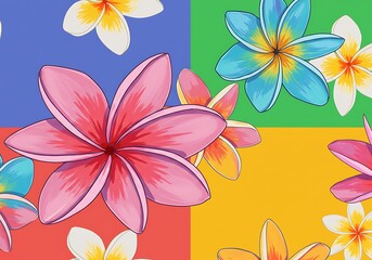 Vibrant Plumeria Blooms: Colorful Floral Illustration AI Generated