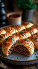 Pirozhki soft golden baked pastries with a juicy meat filling