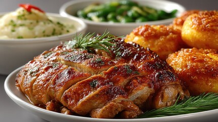 Festive holiday feast with roasted turkey and delicious sides family table indoor celebration