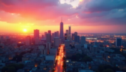 Obraz premium Blurred city skyline at sunset Soft focus urban landscape , design, photo