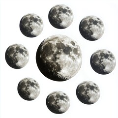 Naklejka premium Nine Moons Celestial Pattern Dark Grey White Background art space night lunar orbit image photo