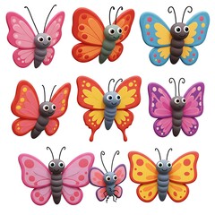 Whimsical Butterfly Collection: Colorful 3D Render AI Generated