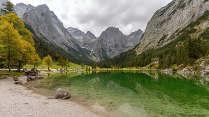 mountain landscape with lake and mountains