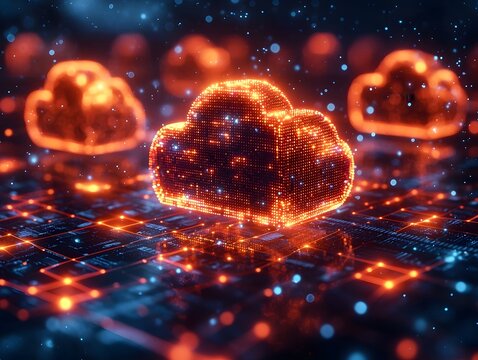 Glowing digital cloud network representing data storage and sharing - Powered by Adobe