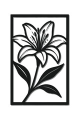Floral Cutout Wall Art Design – Black Silhouette Flower with Leaves
