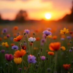 Obraz premium Poppy field at sunset.